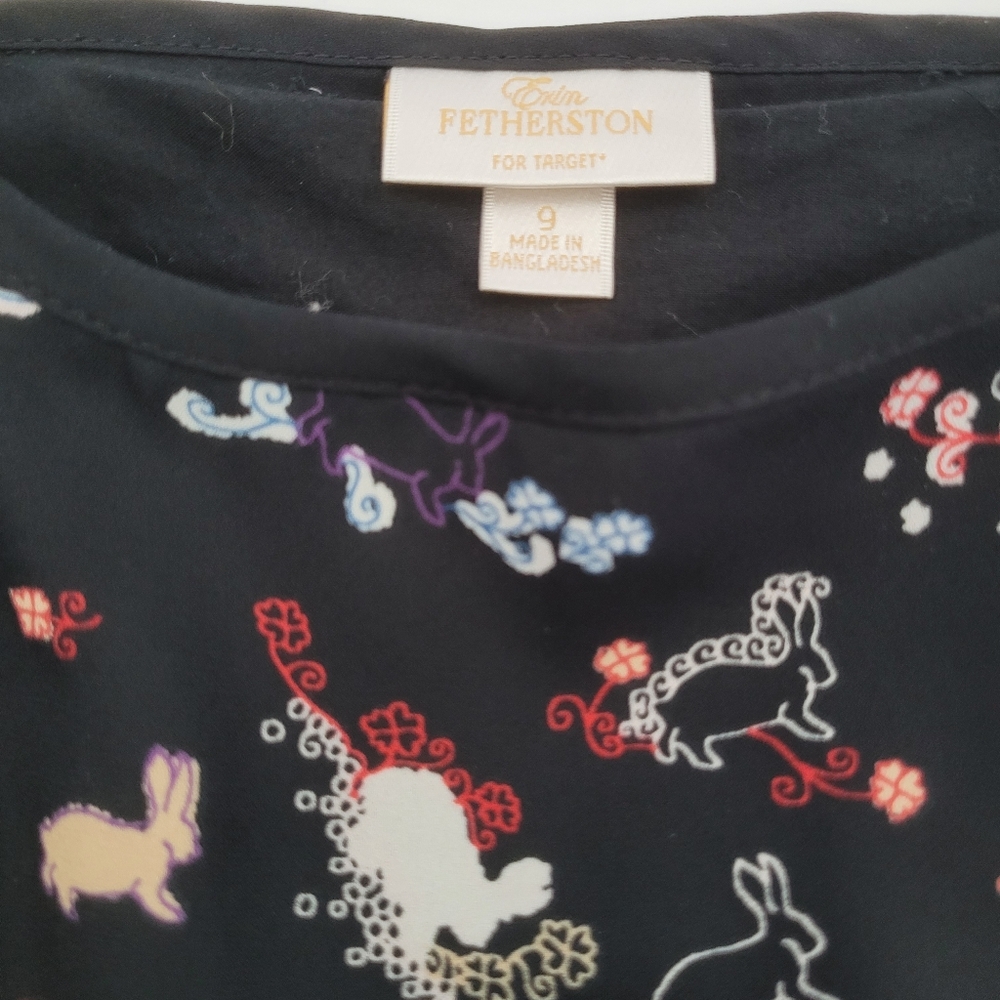 Erin Fetherston Target Slip Babydoll Dress Juniors 9 Black Novelty Flare Rabbit - Picture 2 of 13